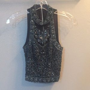 Top Shop blue sequined crop top